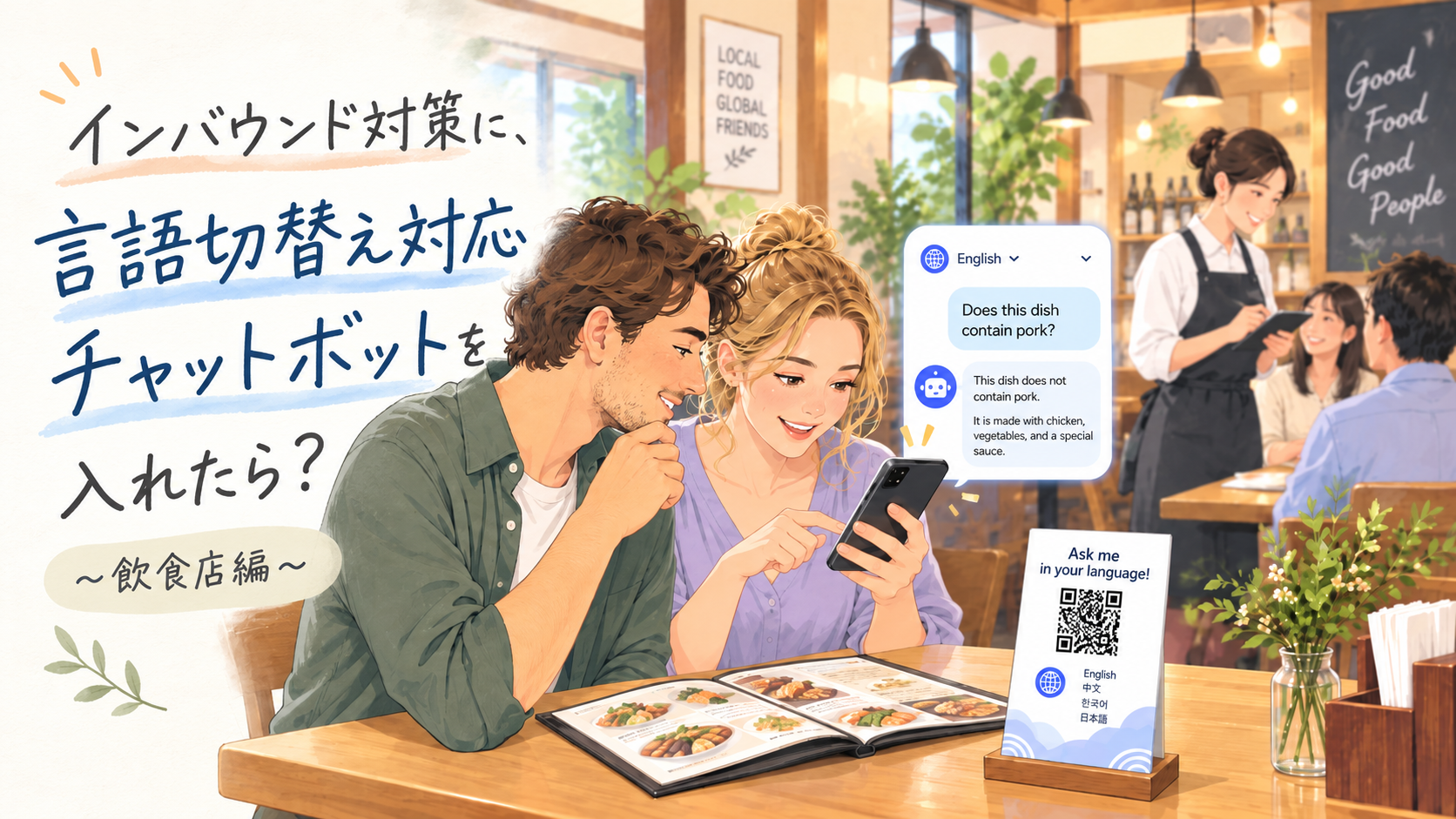 言語切替え対応 チャットボットを 入れたら？