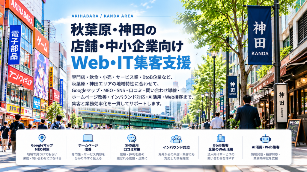 秋葉原・神田の店舗・中小企業向けWeb・IT集客支援|専門店・飲食・BtoB・MEO・インバウンド・AI活用