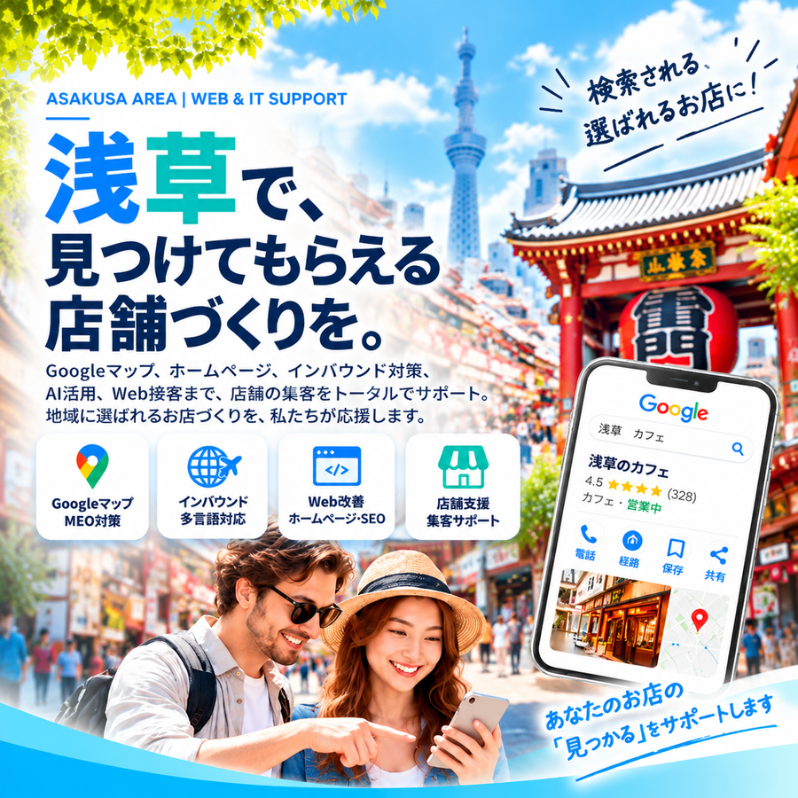 浅草の店舗・中小企業向けWeb・IT集客支援｜Googleマップ・インバウンド・Web改善・開業支援