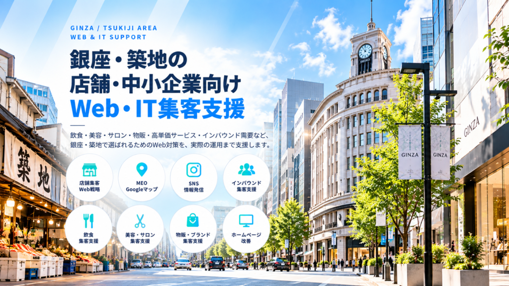 銀座・築地の店舗・中小企業向けWeb・IT集客支援｜飲食・美容・物販・MEO・インバウンド・AI活用