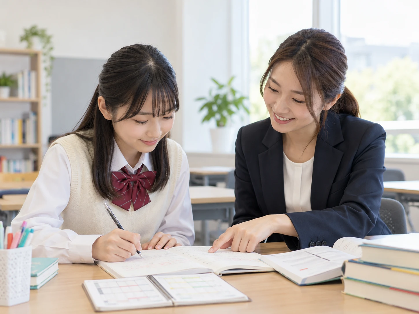 講師と一緒に課題を解く学習風景