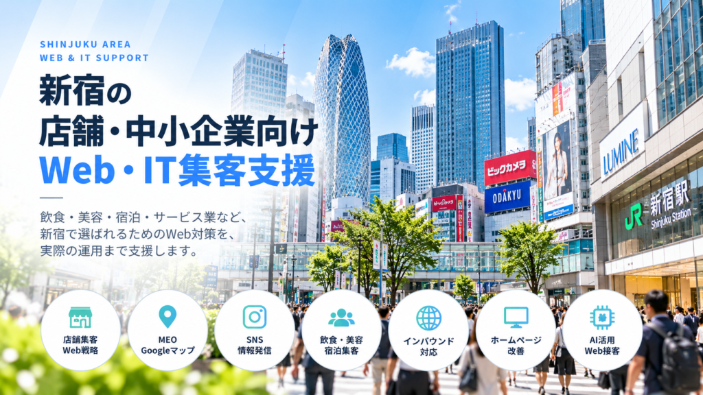 新宿の店舗・中小企業向けWeb・IT集客支援|飲食・美容・宿泊・MEO・インバウンド・AI活用