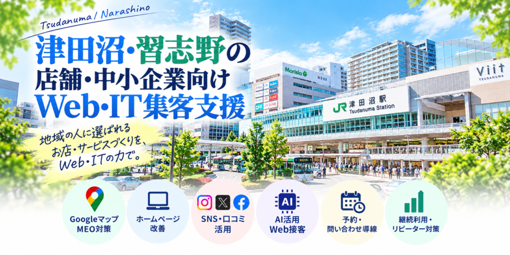 津田沼・習志野の店舗・中小企業向けWeb・IT集客支援|Googleマップ・ホームページ・SNS・AI活用